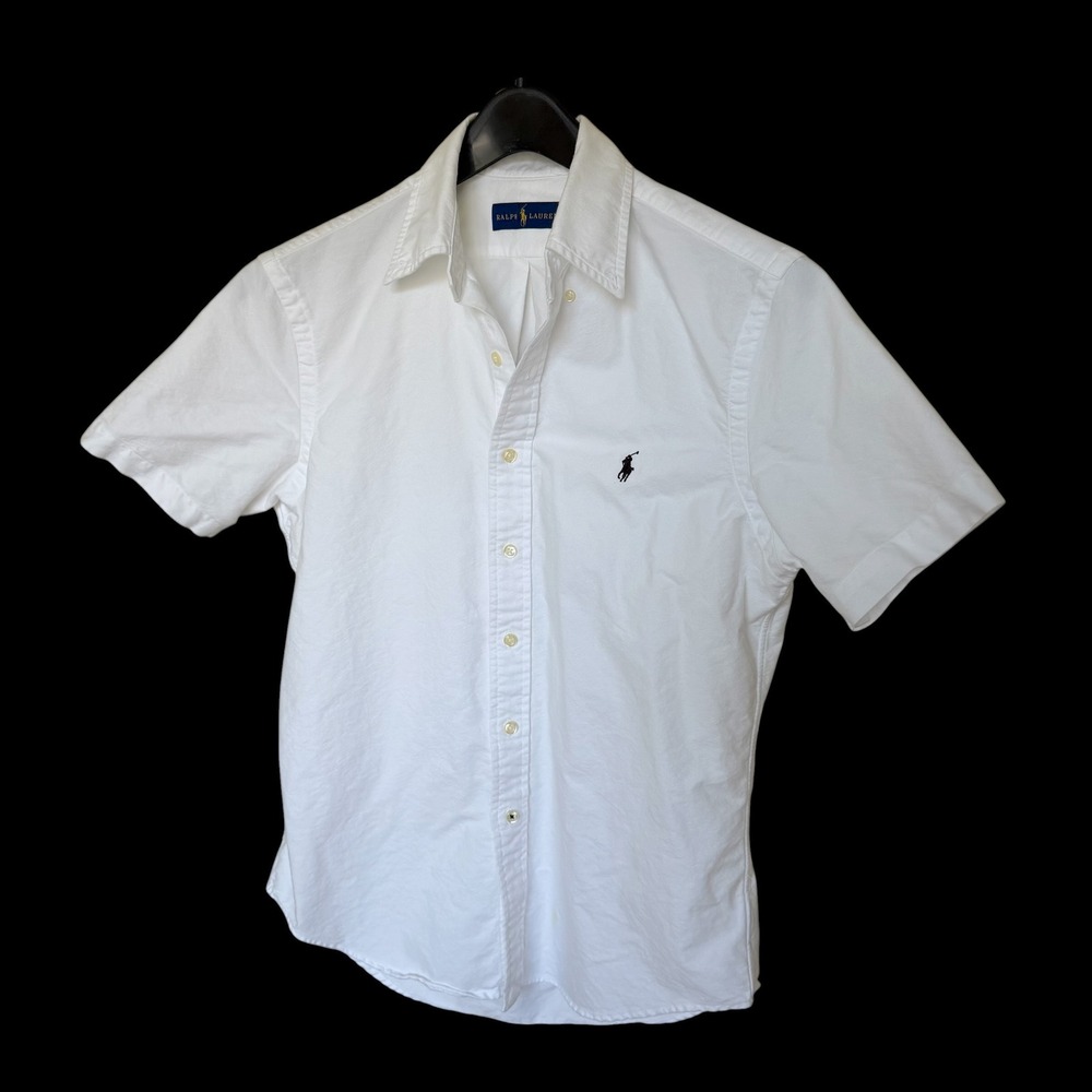 Ralph Lauren White Short Sleeve Button Down Shirt Distressed Size S Small